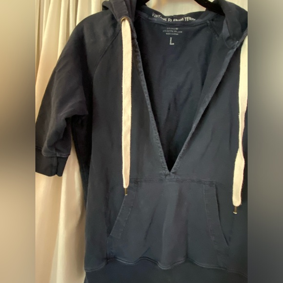 J. Crew Short Sleeve Hoodie Vintage French Terry V neck Size Woman’s Large - Picture 4 of 6